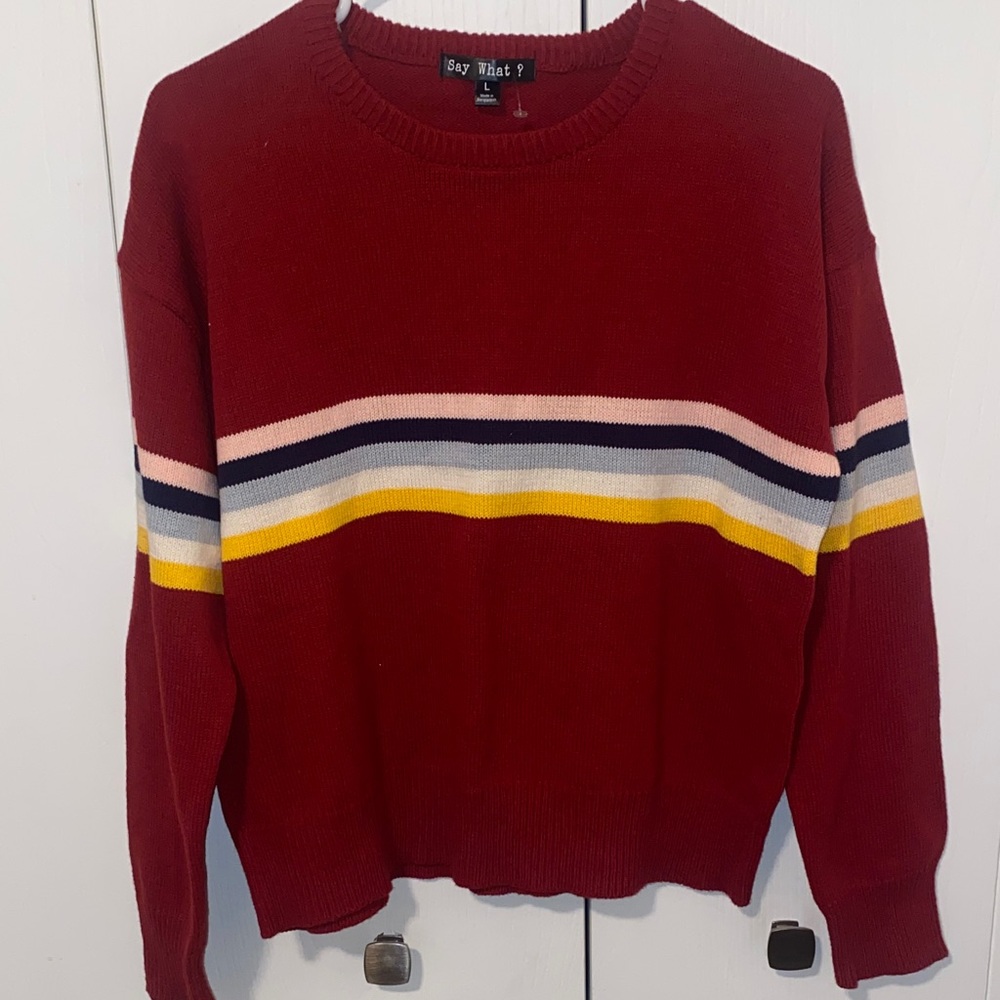 Say What? Red Sweater with Stripes